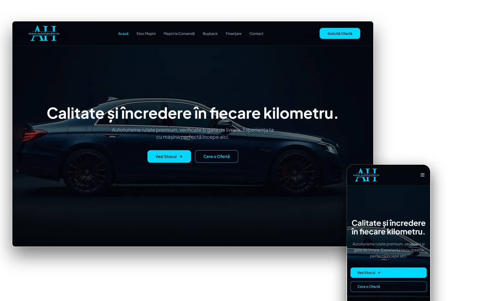 Site Auto Handel pe desktop și mobil