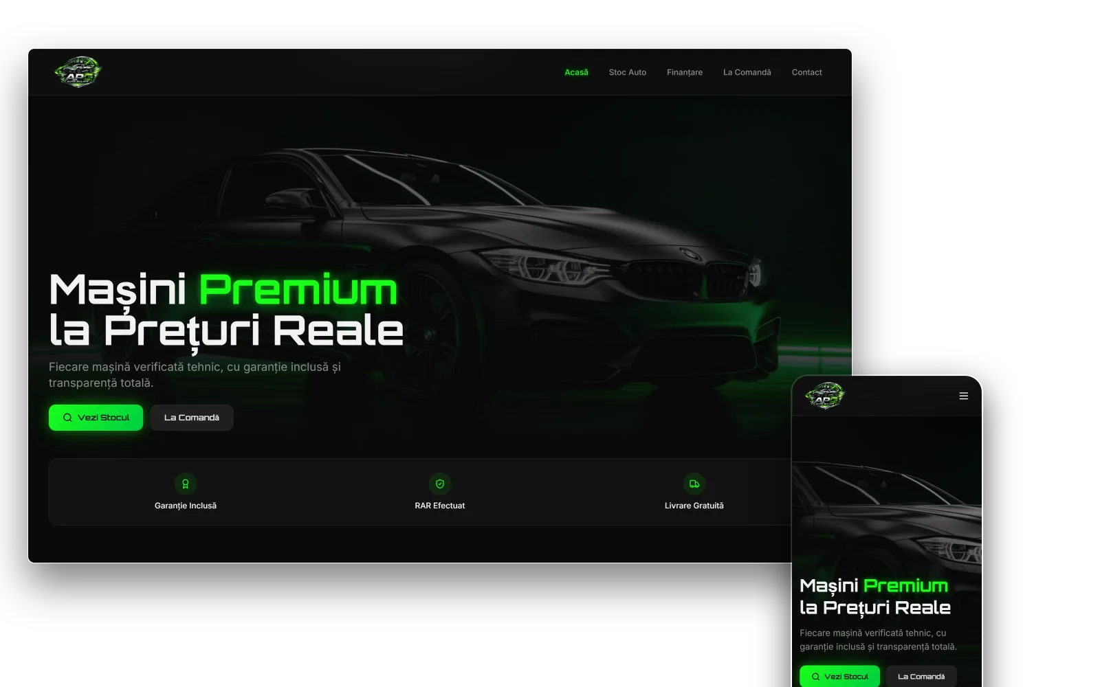 Site APG Auto Rulate pe desktop și mobil
