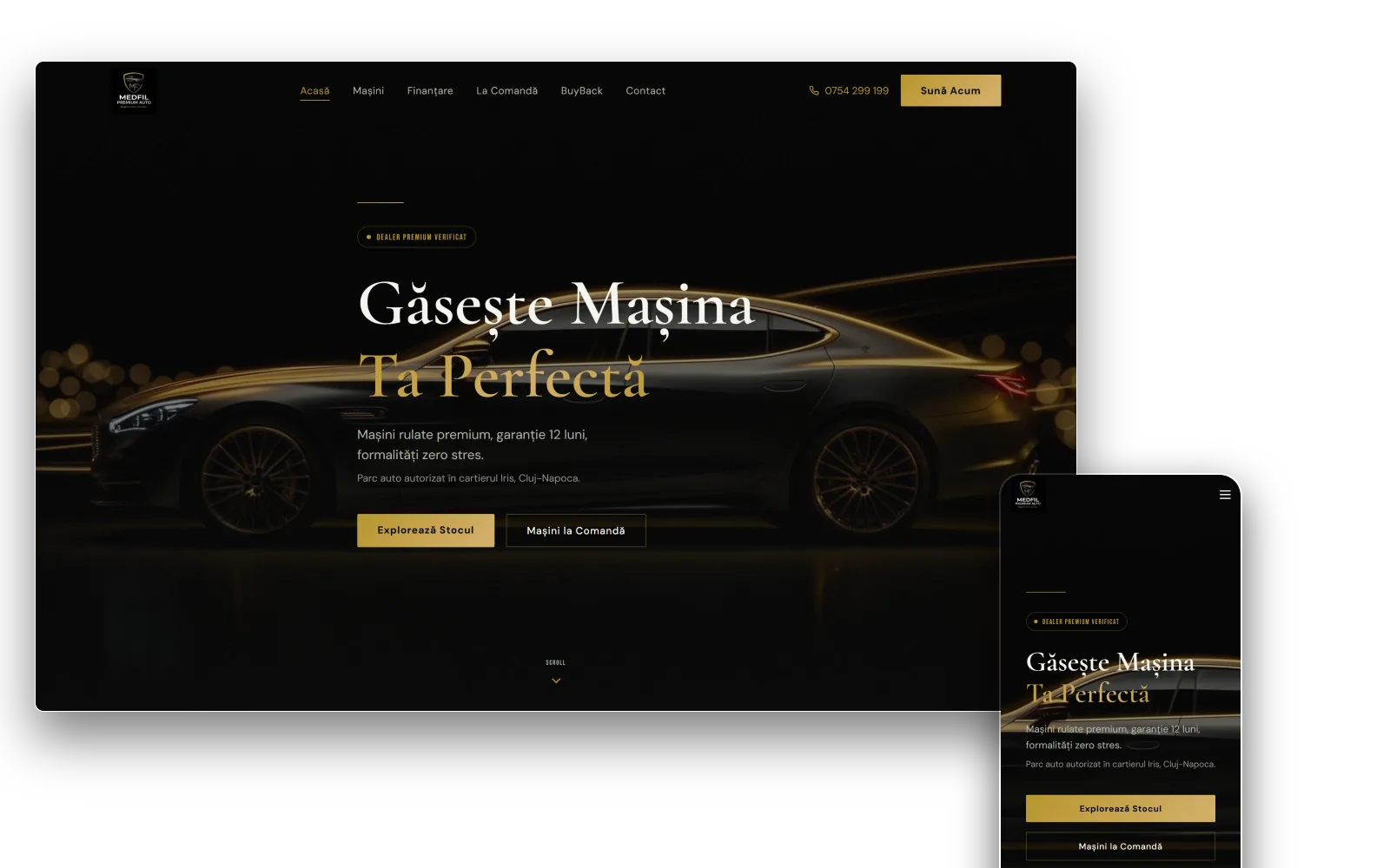 Site MEDFIL Automobile pe desktop și mobil