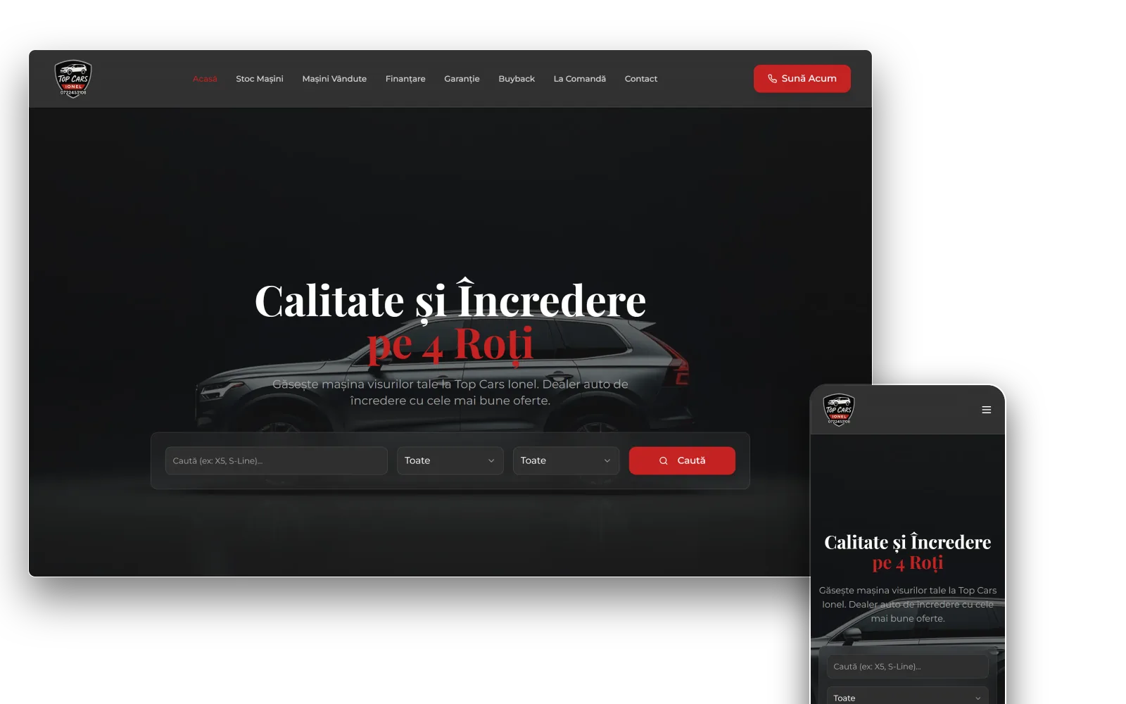 Site Top Cars Ionel pe desktop și mobil