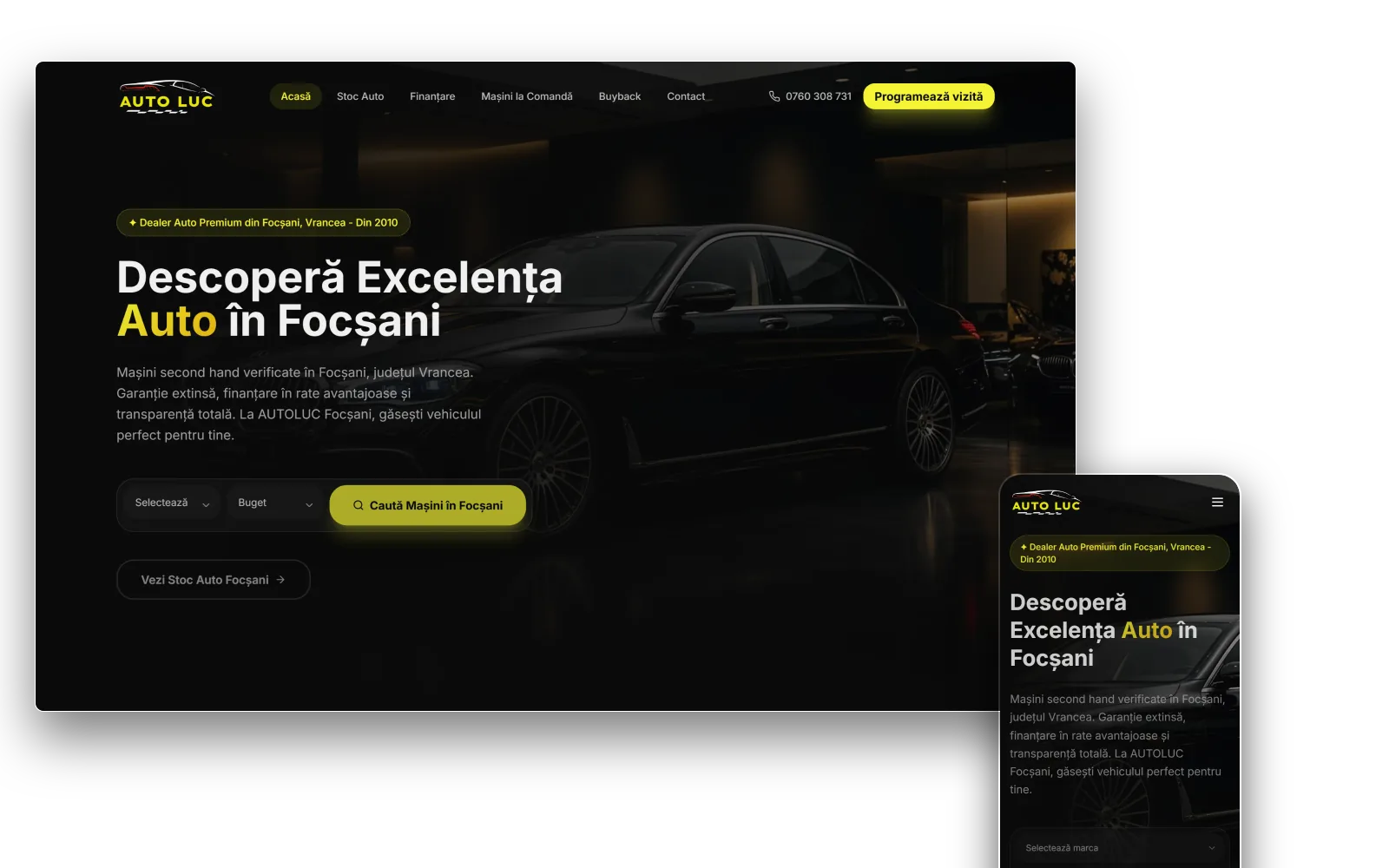 Site AUTOLUC pe desktop și mobil