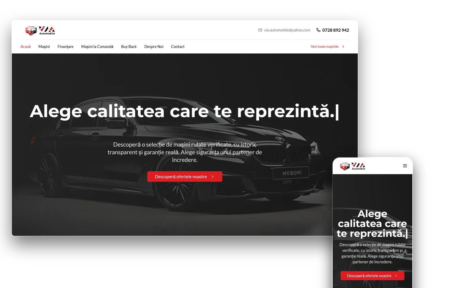 Site V.I.A. Automobile pe desktop și mobil