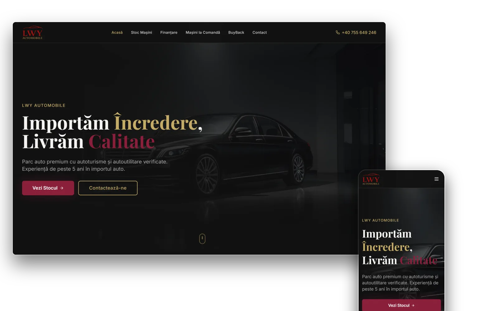 Site LWY Automobile pe desktop și mobil