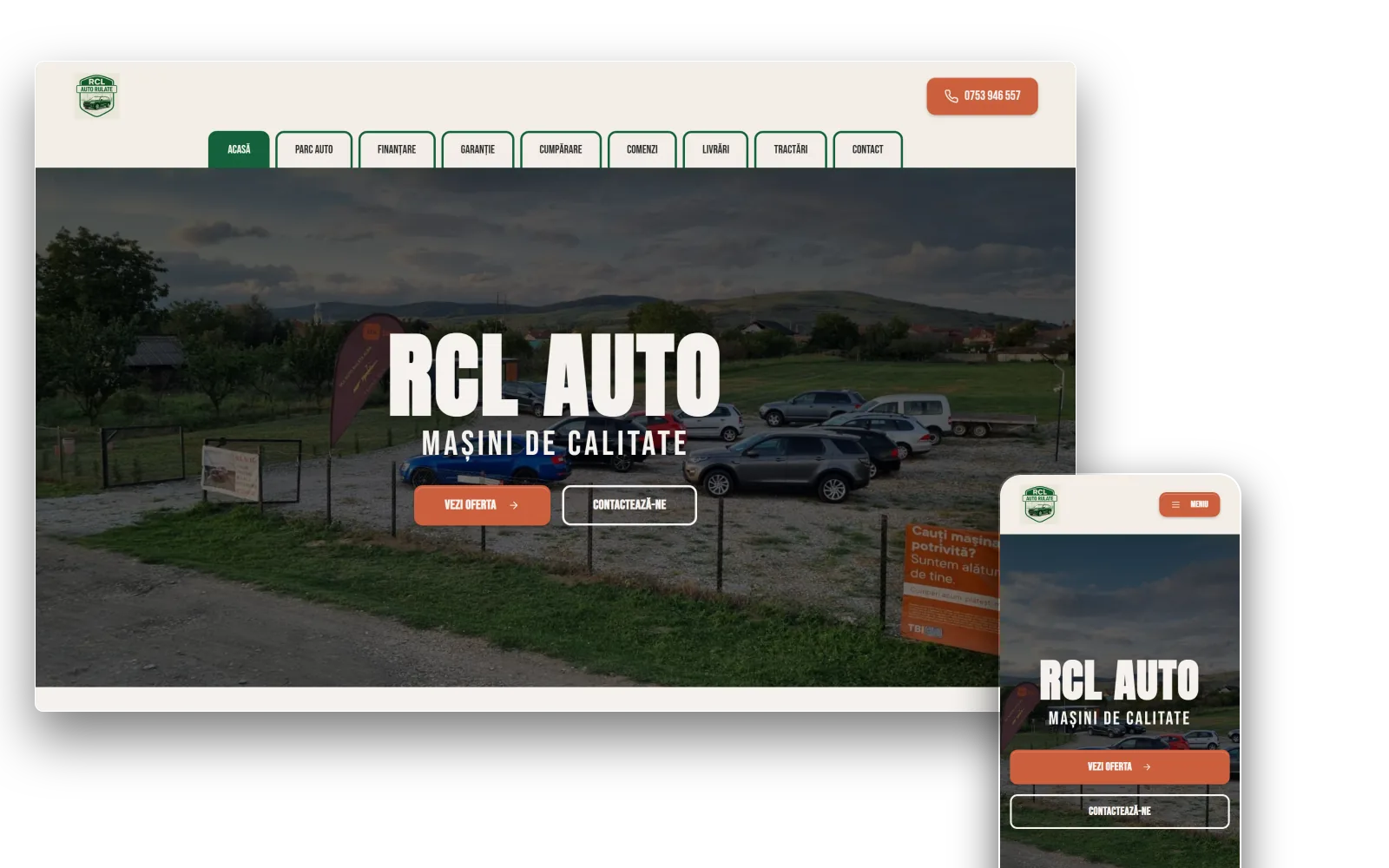 Site RCL Auto Rulate pe desktop și mobil